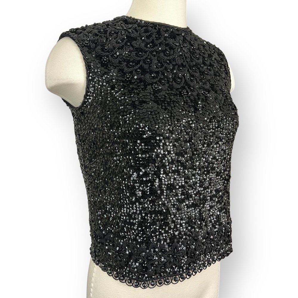 STUNNING Vintage Stephen Chu Black Intricately Beaded & Sequined Sleeveless Top